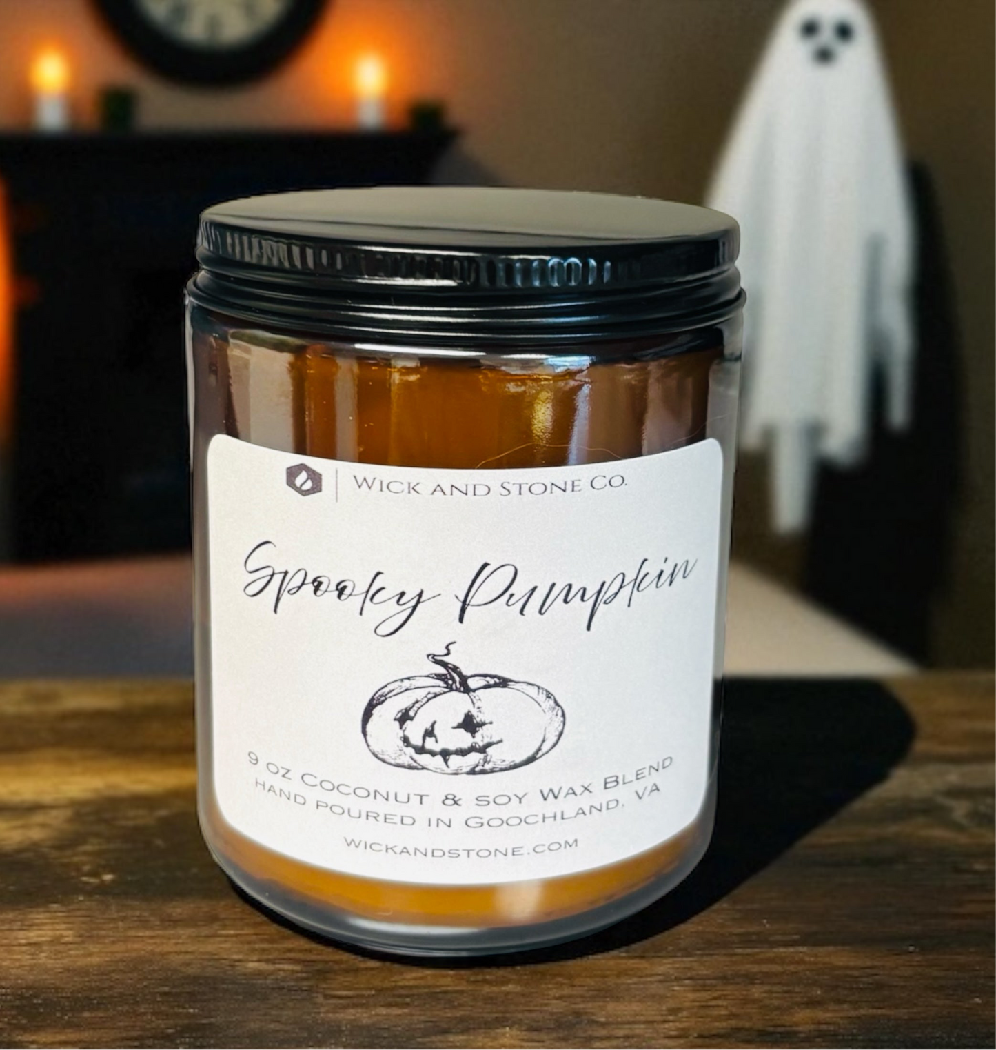 Spooky Pumpkin 9 oz Soy Coconut Candle- Black or White label