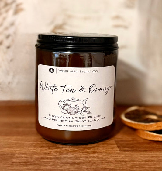 White Tea & Orange 9 oz Soy Coconut Wax Candle